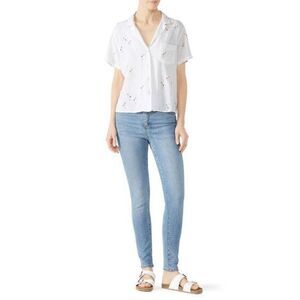 RAILS Zumba Flamingo White Printed Button-down Blouse XSMALL